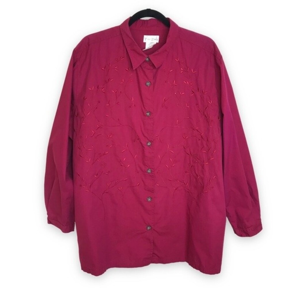 Bobbie Brooks Woman Embroidered Rhinestone Long Sleeve Very Berry Blouse 22W/24W